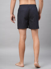 Men's Navy, 100% Cotton, Printed, Regular Fit, Inner Elastic, Mid-Rise, Boxers